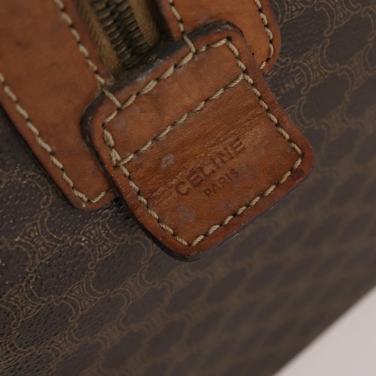 CELINE Macadam Canvas Boston Bag PVC Leather Brown Gold Auth 173776