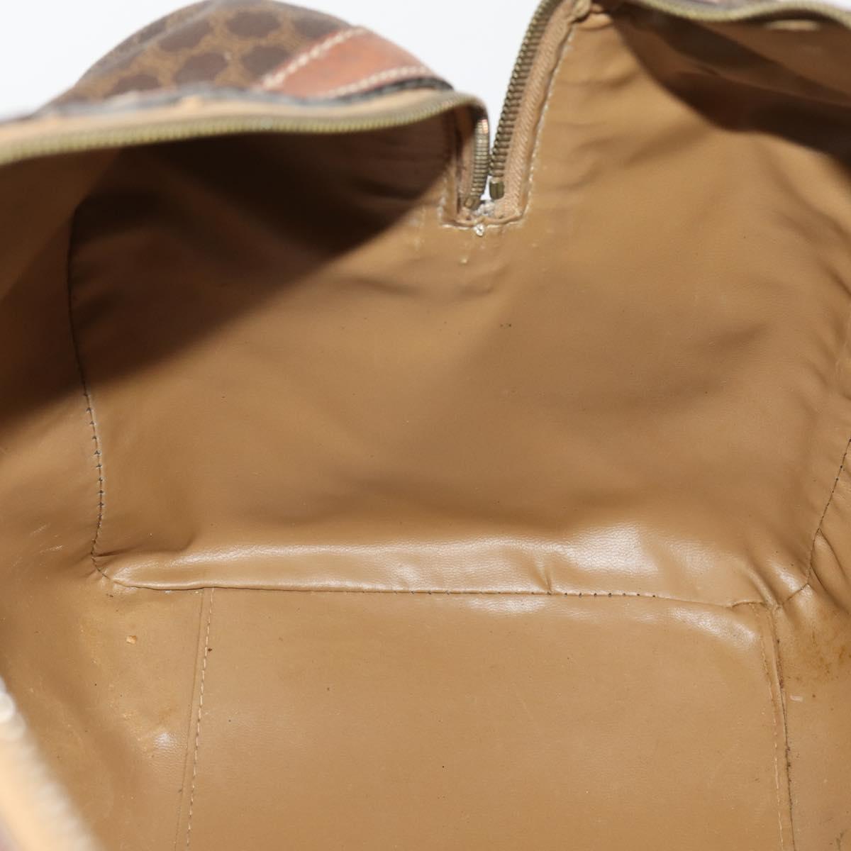 CELINE Macadam Canvas Boston Bag PVC Leather Brown Gold Auth 173776