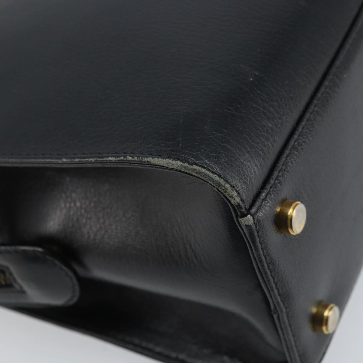 Salvatore Ferragamo Hand Bag Leather Black Gold Auth 173778