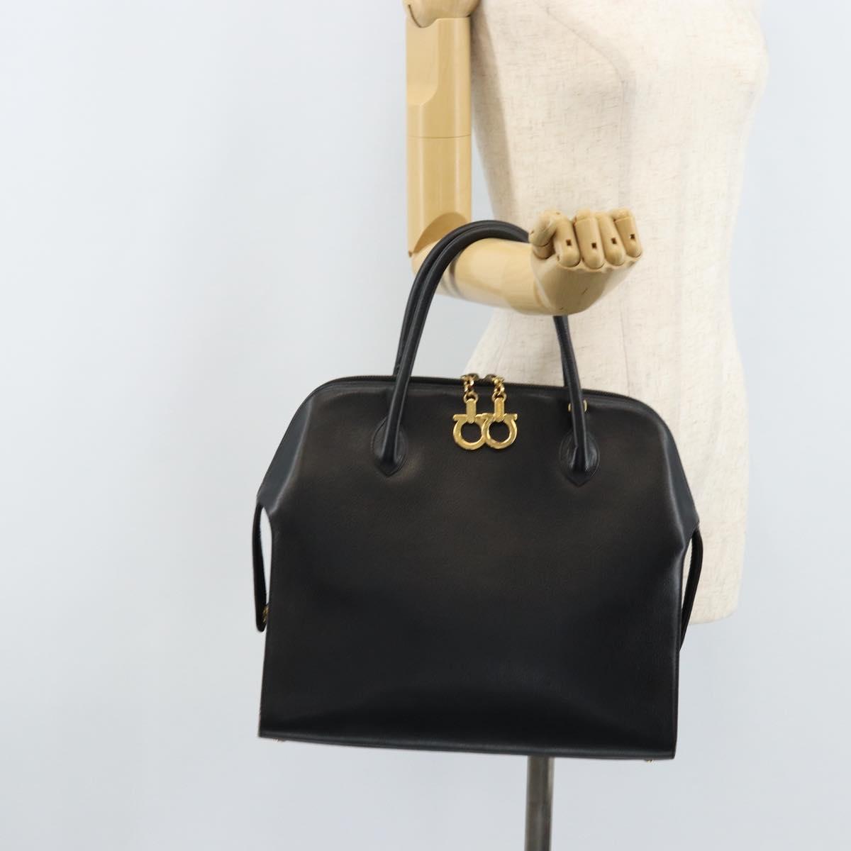 Salvatore Ferragamo Hand Bag Leather Black Gold Auth 173778