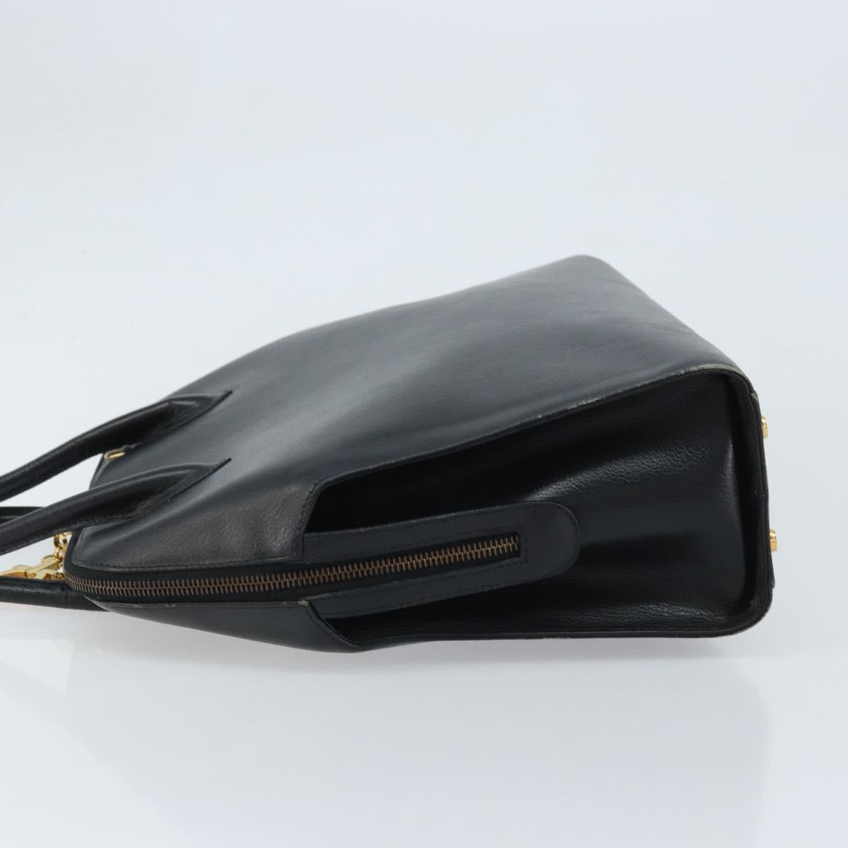 Salvatore Ferragamo Hand Bag Leather Black Gold Auth 173778