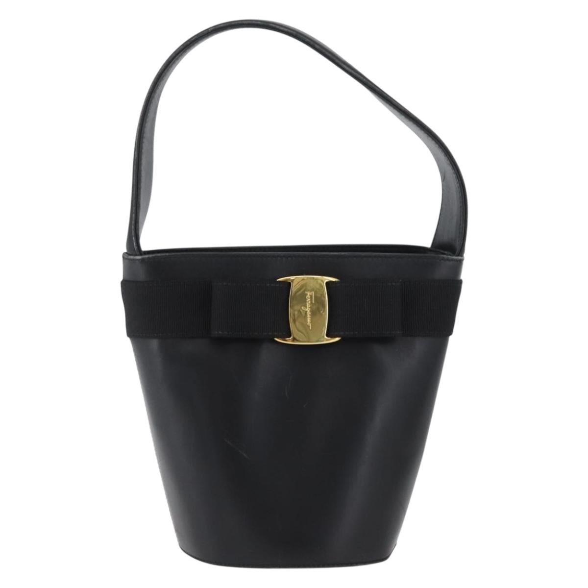 Salvatore Ferragamo Vara Ribbon Hand Bag Leather Black Auth 173784