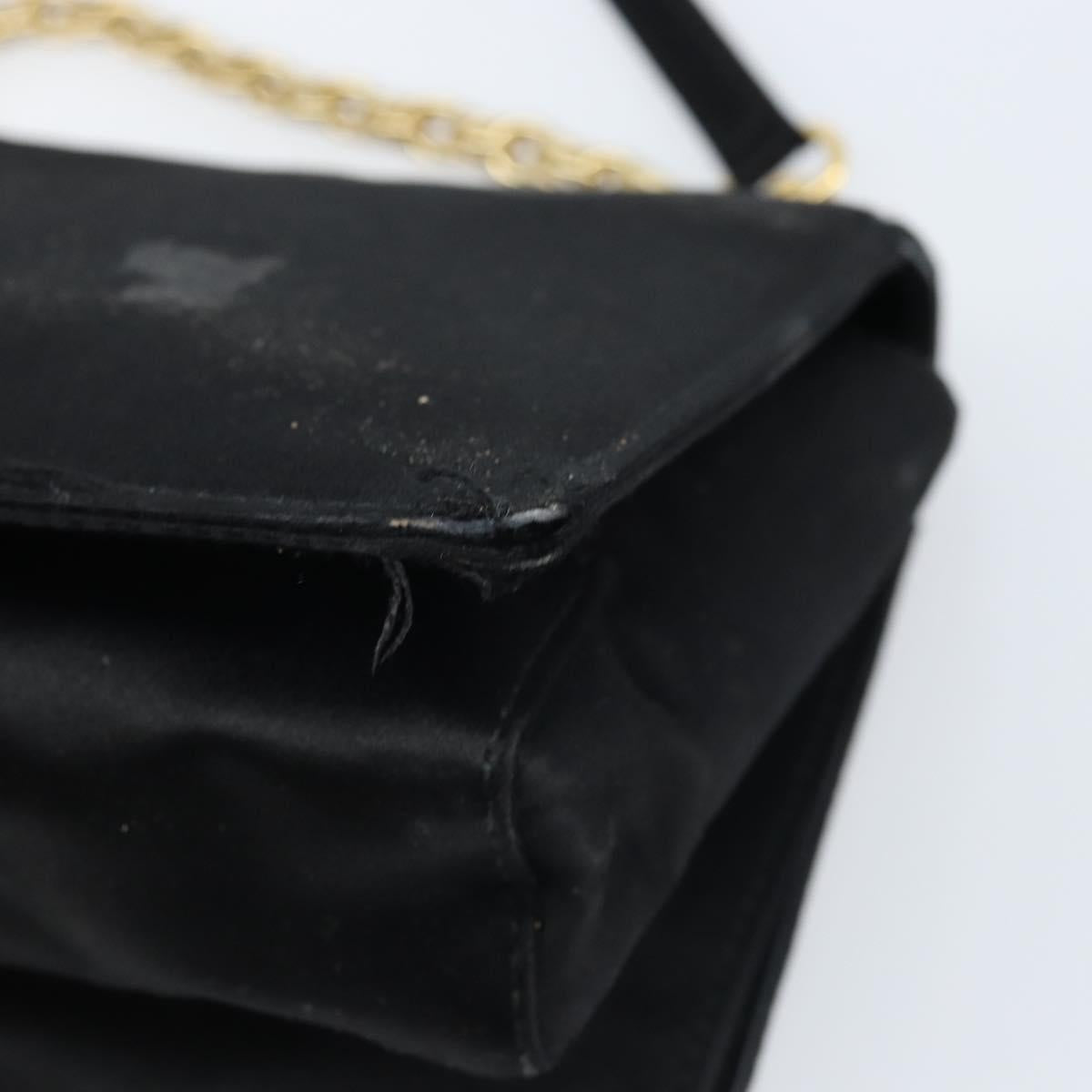 Salvatore Ferragamo Vala Ribbon Shoulder Bag Satin 2way Black Gold Auth 173786