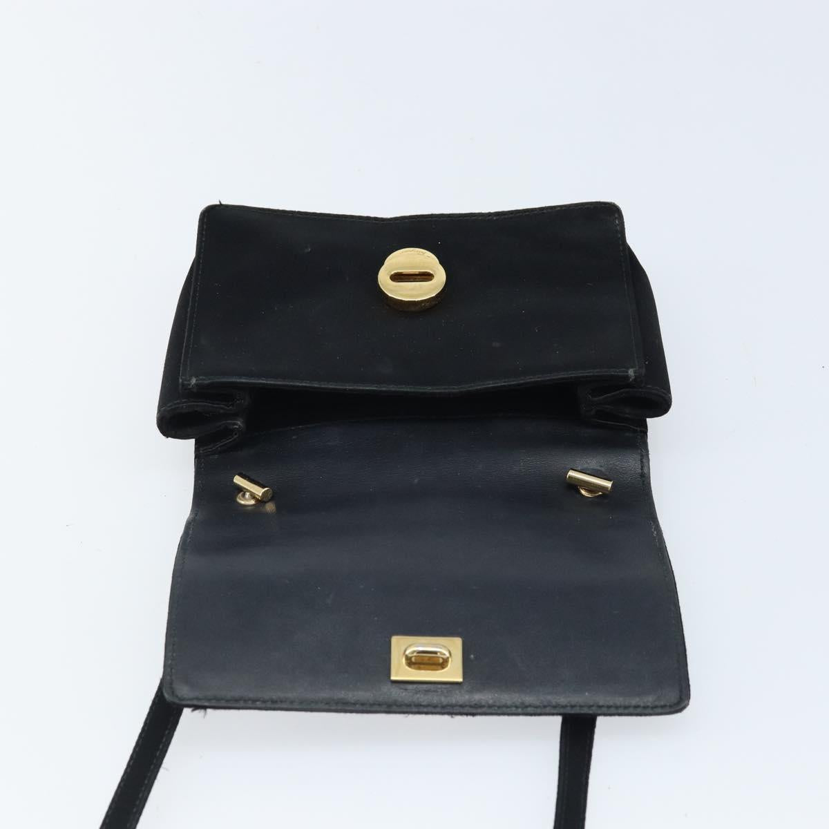Salvatore Ferragamo Vala Ribbon Shoulder Bag Satin 2way Black Gold Auth 173786