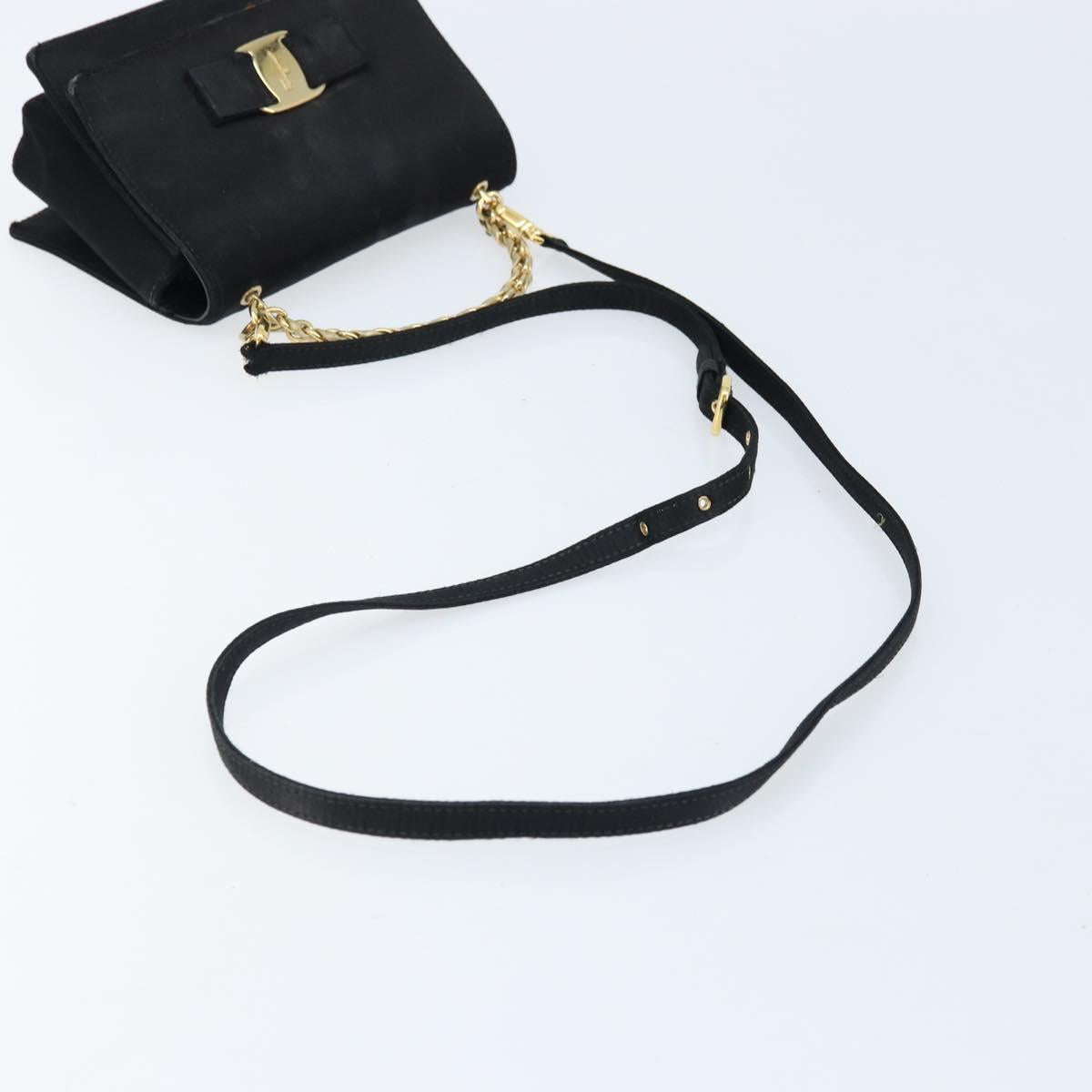 Salvatore Ferragamo Vala Ribbon Shoulder Bag Satin 2way Black Gold Auth 173786