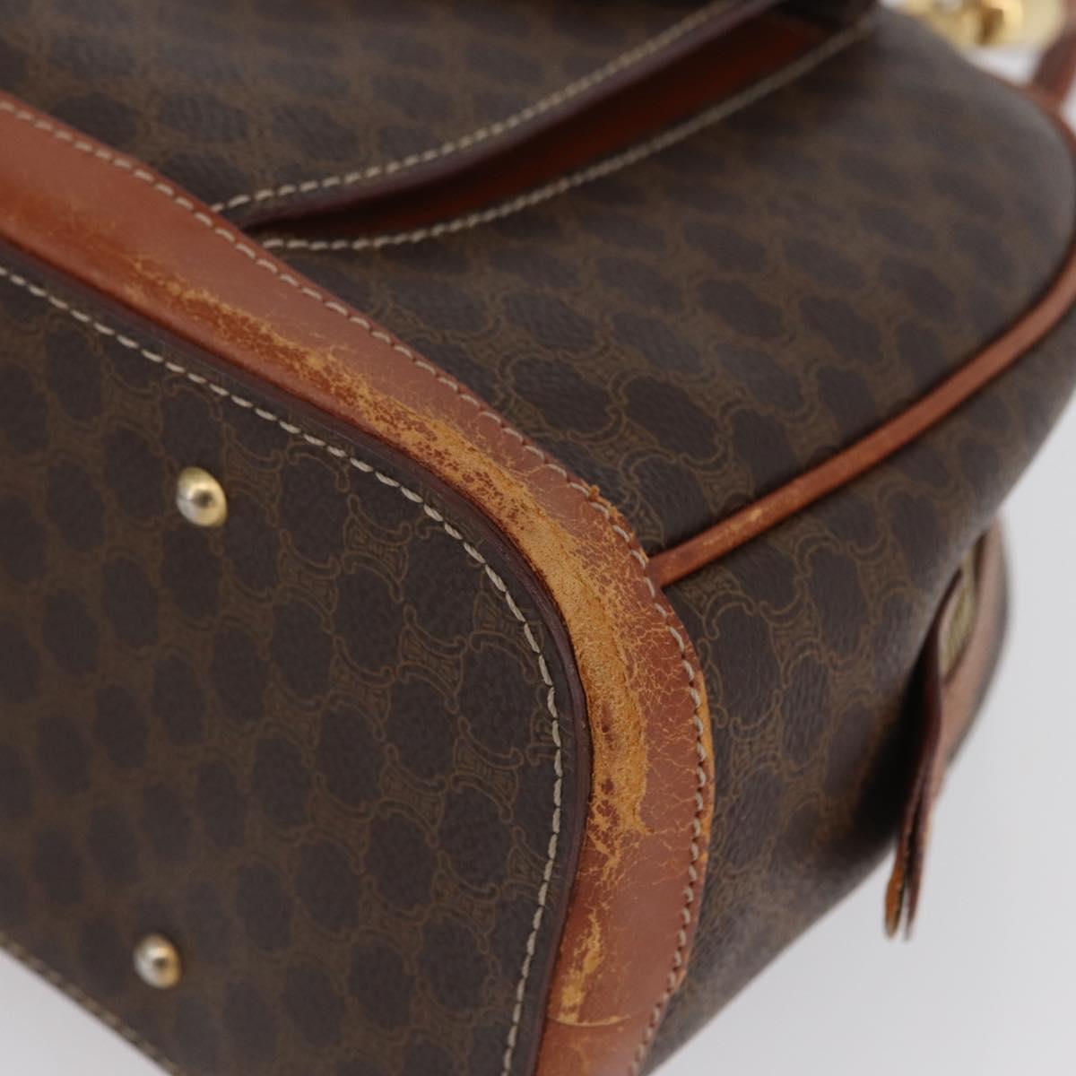 CELINE Macadam Canvas Hand Bag PVC Leather Brown Gold Auth 173791