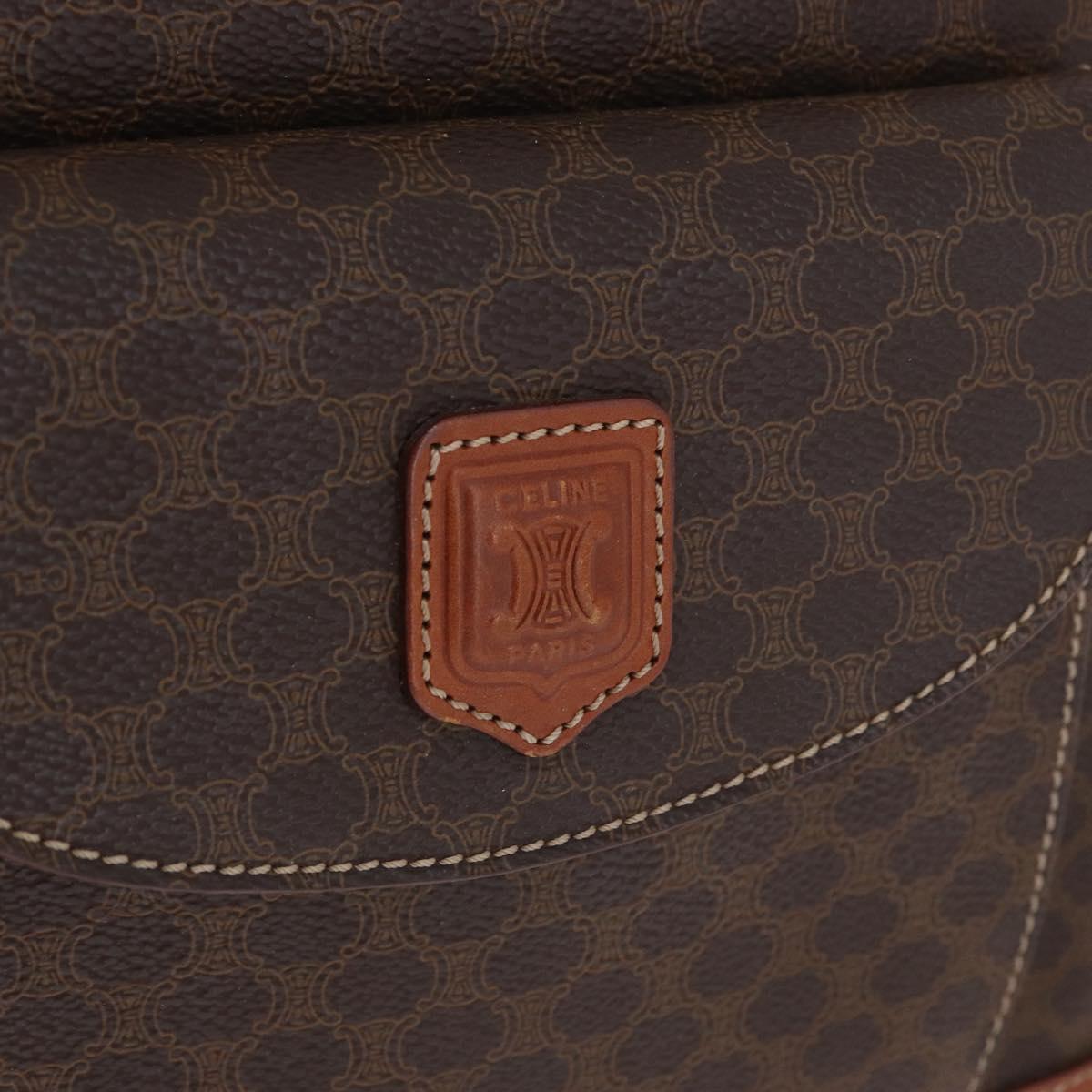 CELINE Macadam Canvas Hand Bag PVC Leather Brown Gold Auth 173791