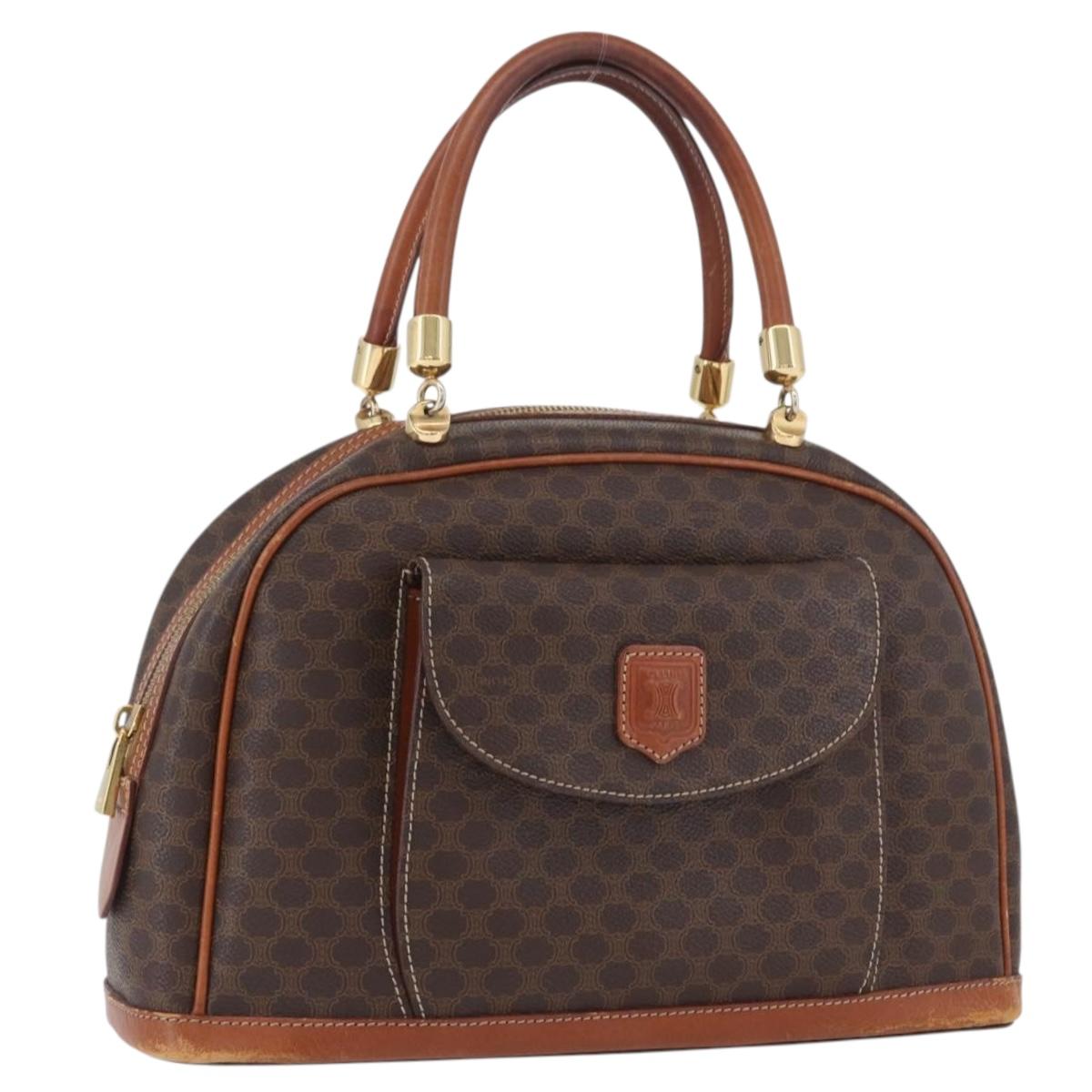 CELINE Macadam Canvas Hand Bag PVC Leather Brown Gold Auth 173791