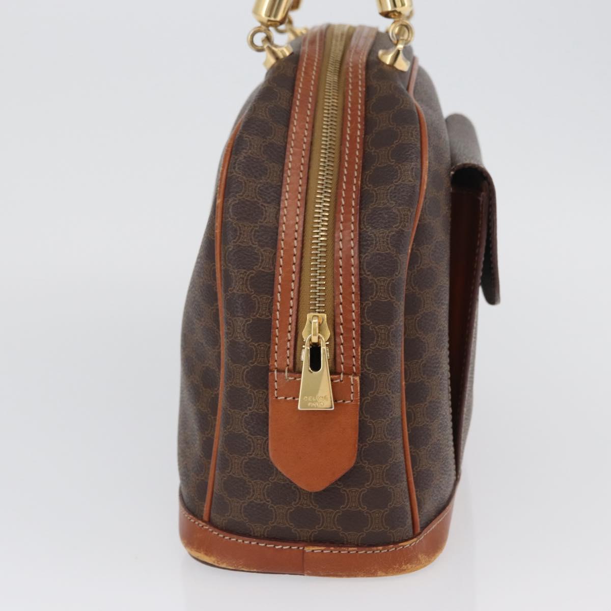 CELINE Macadam Canvas Hand Bag PVC Leather Brown Gold Auth 173791