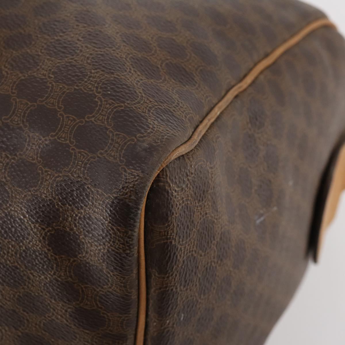 CELINE Macadam Canvas Boston Bag PVC Leather Brown Gold Auth 173792