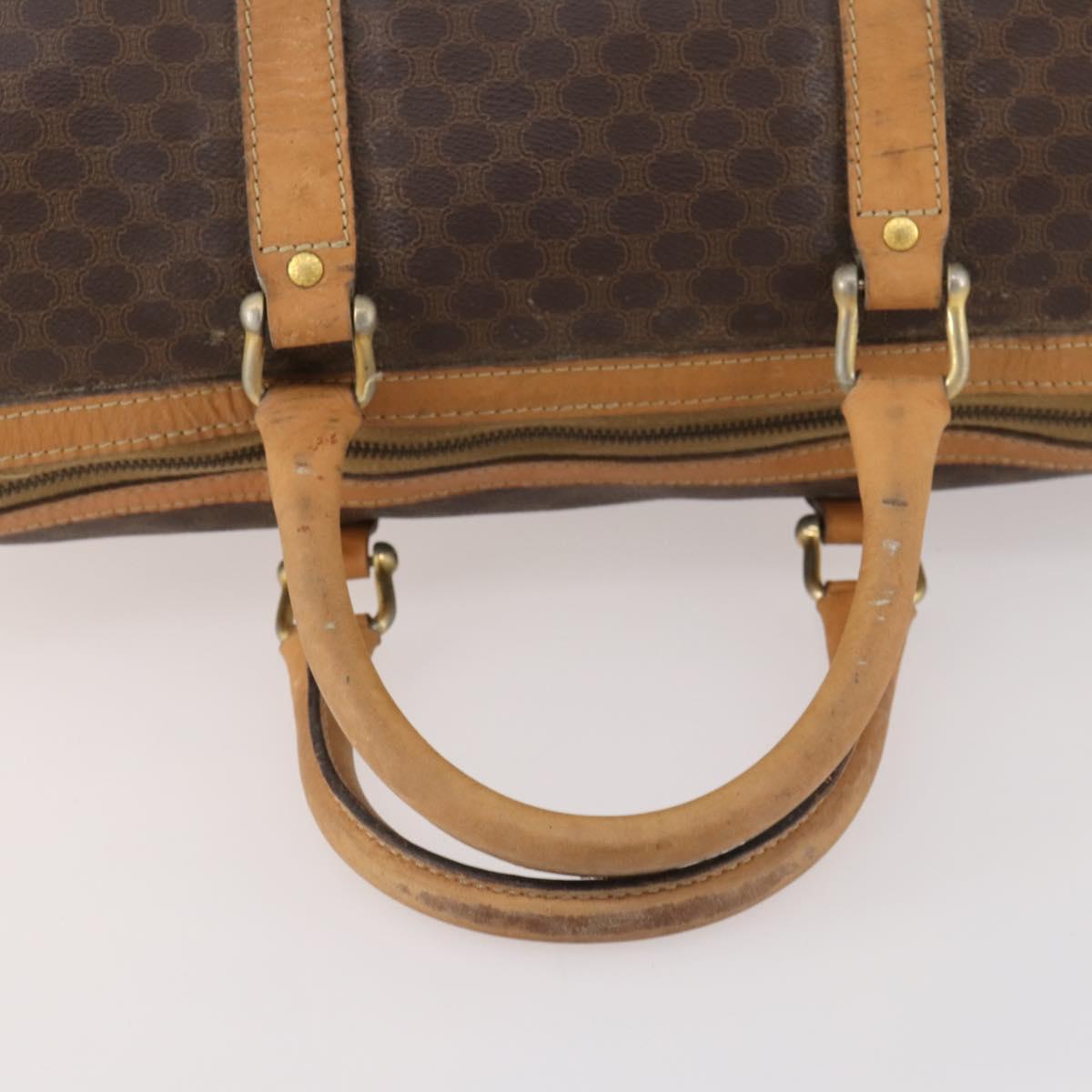 CELINE Macadam Canvas Boston Bag PVC Leather Brown Gold Auth 173792