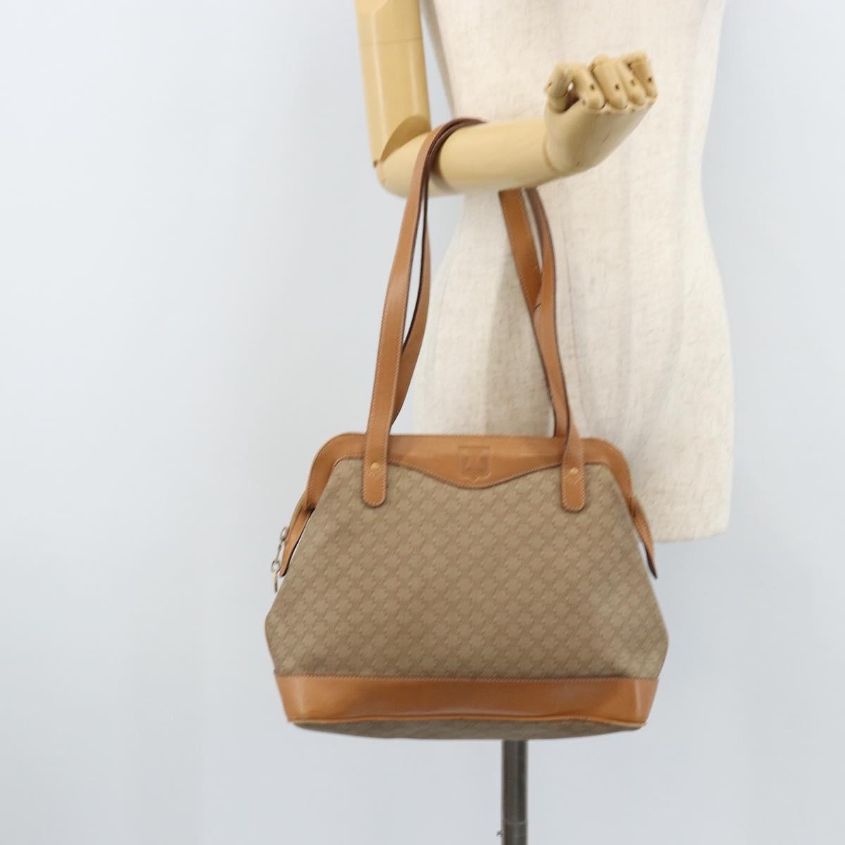 CELINE Macadam Canvas Hand Bag PVC Leather Beige Gold Auth 173793