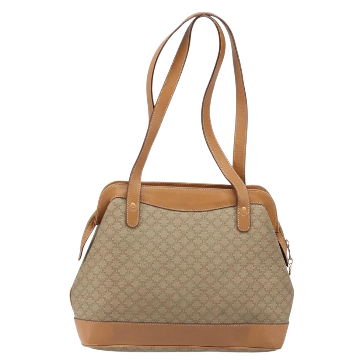 CELINE Macadam Canvas Hand Bag PVC Leather Beige Gold Auth 173793