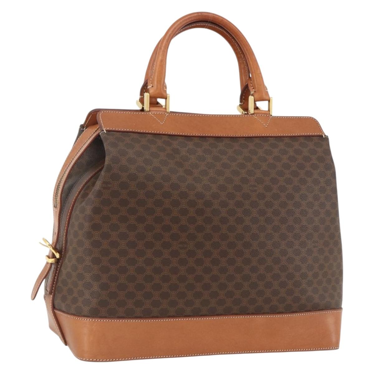 CELINE Macadam Canvas Hand Bag PVC Leather Brown Gold Auth 173794