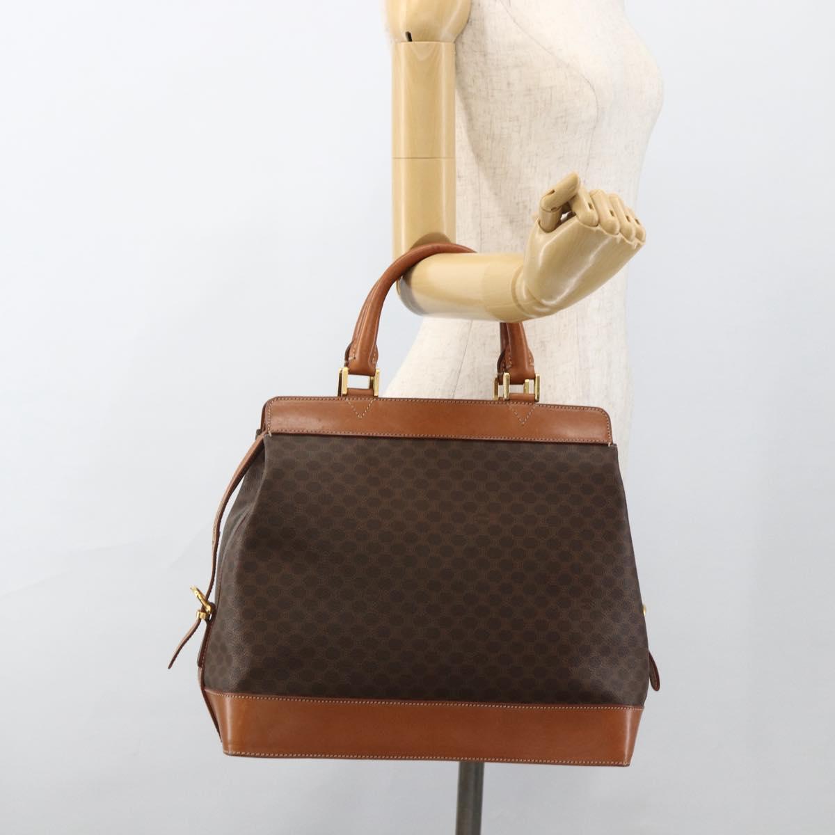 CELINE Macadam Canvas Hand Bag PVC Leather Brown Gold Auth 173794