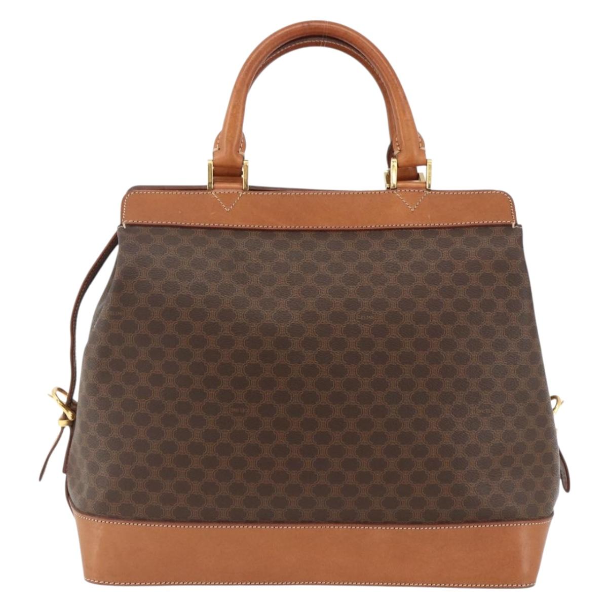 CELINE Macadam Canvas Hand Bag PVC Leather Brown Gold Auth 173794