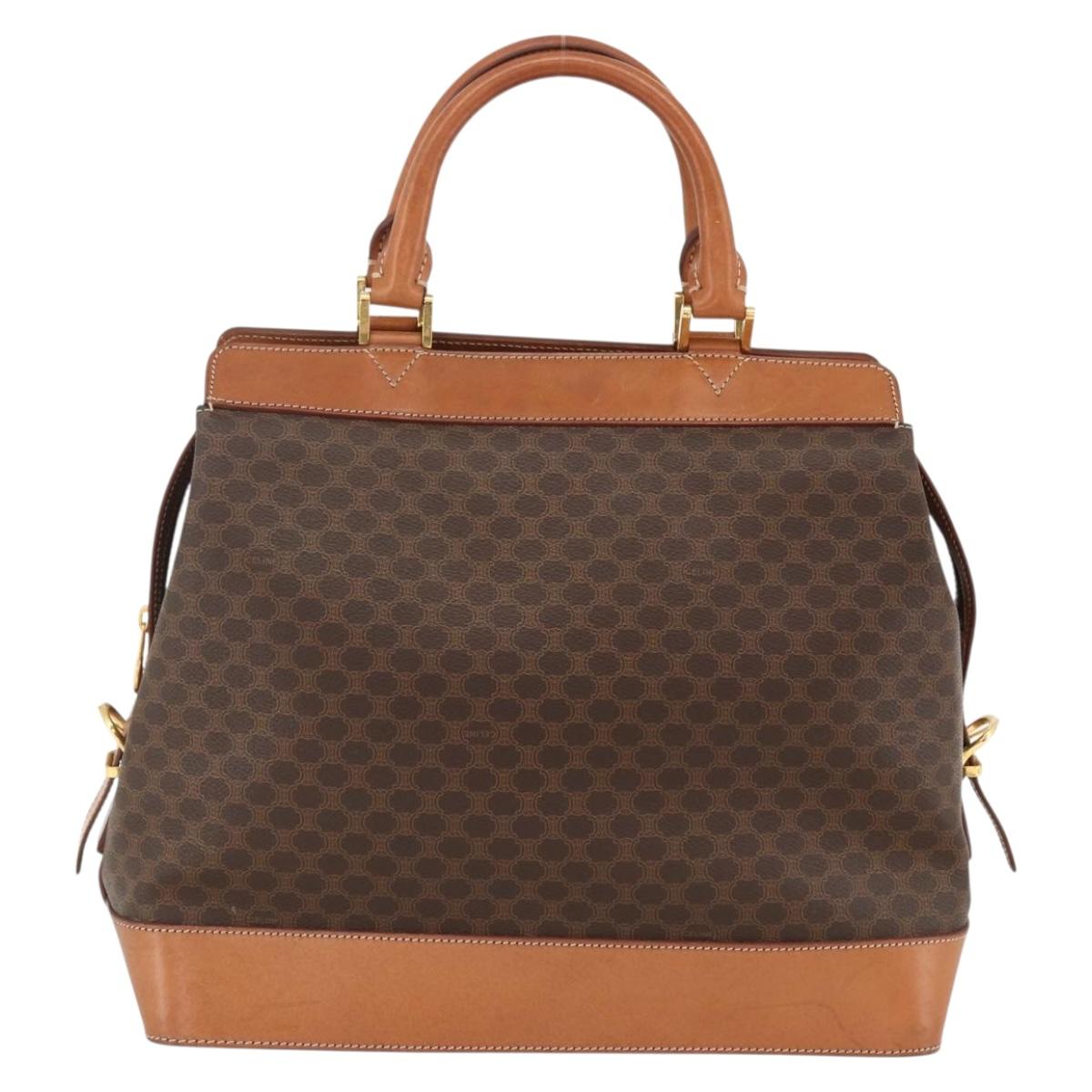 CELINE Macadam Canvas Hand Bag PVC Leather Brown Gold Auth 173794