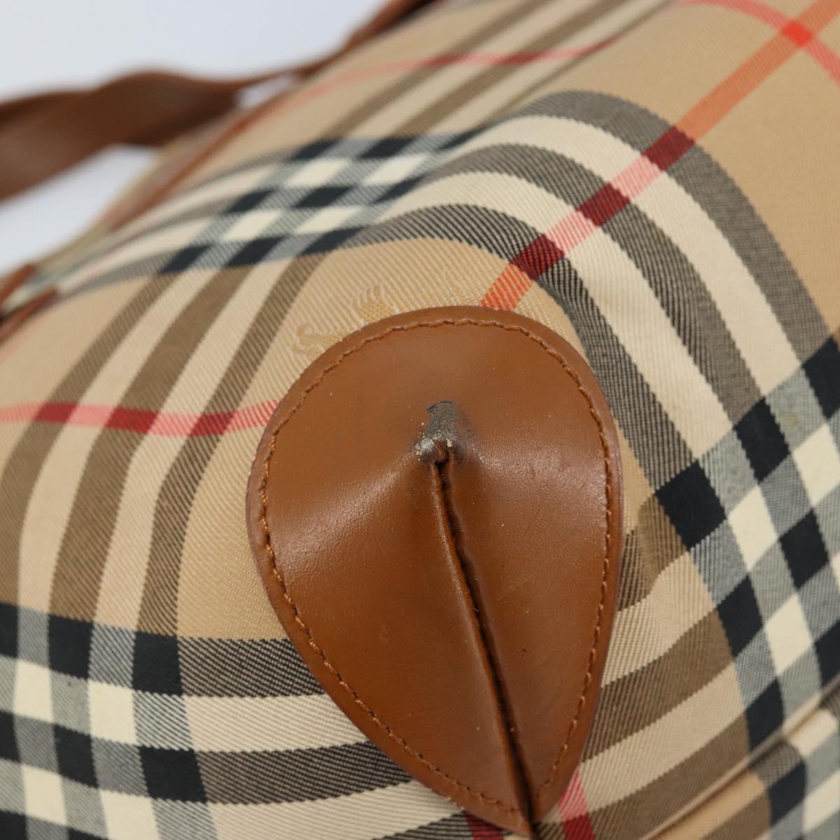 Burberrys Nova Check Hand Bag Canvas Beige Gold Auth 173795