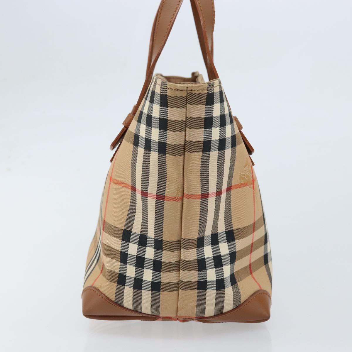 Burberrys Nova Check Hand Bag Canvas Beige Gold Auth 173795