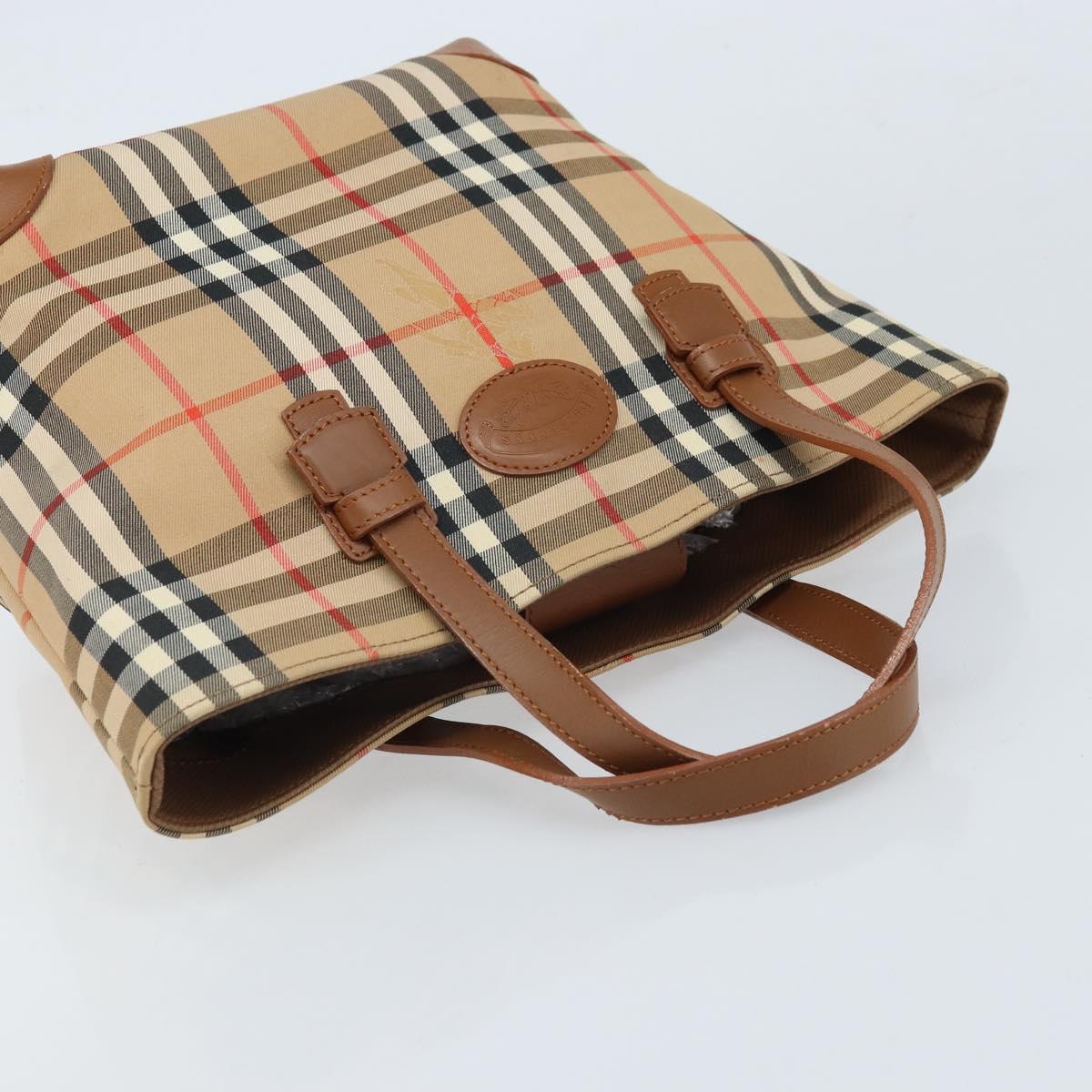 Burberrys Nova Check Hand Bag Canvas Beige Gold Auth 173795