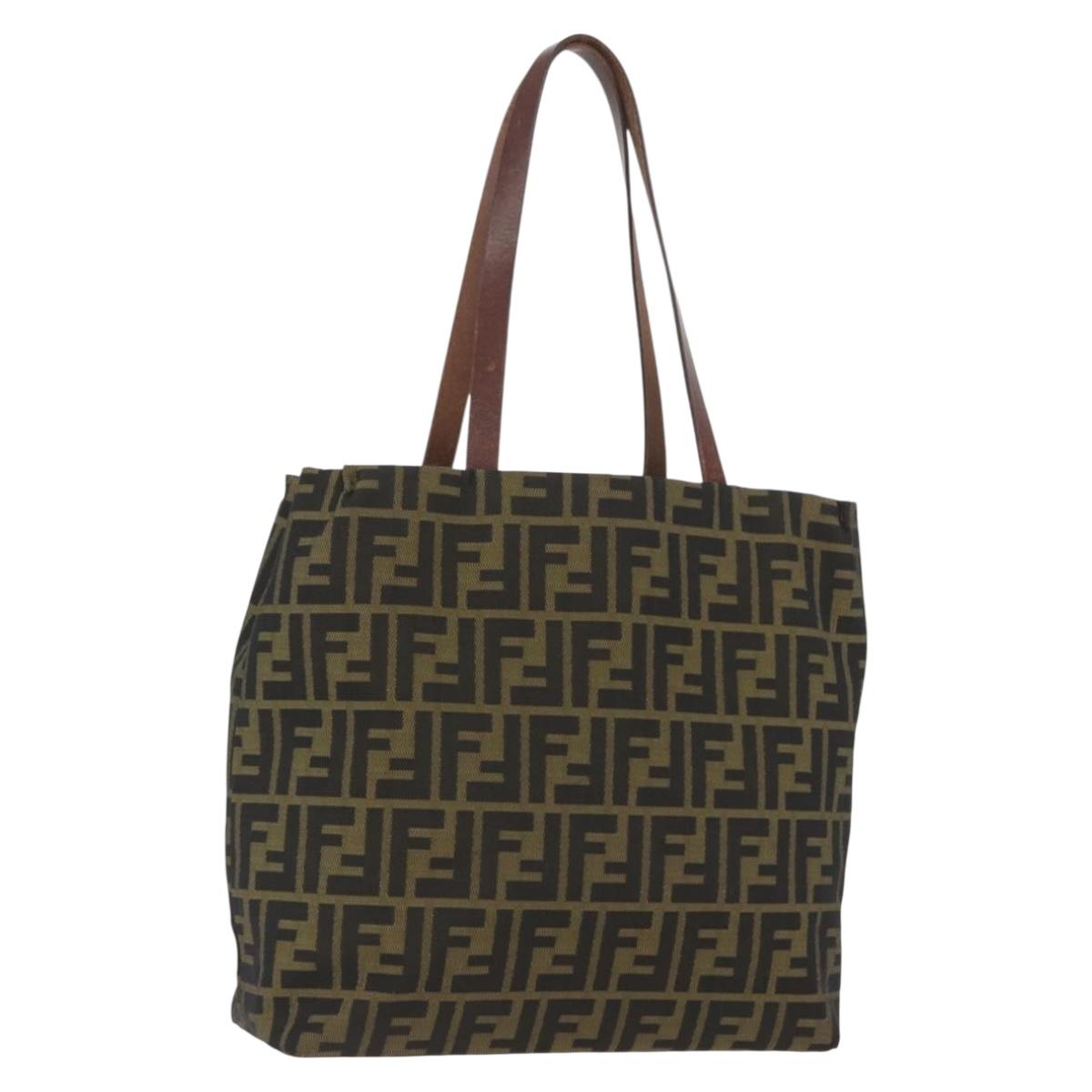 FENDI Zucca Canvas Hand Bag Black Brown Auth 173796
