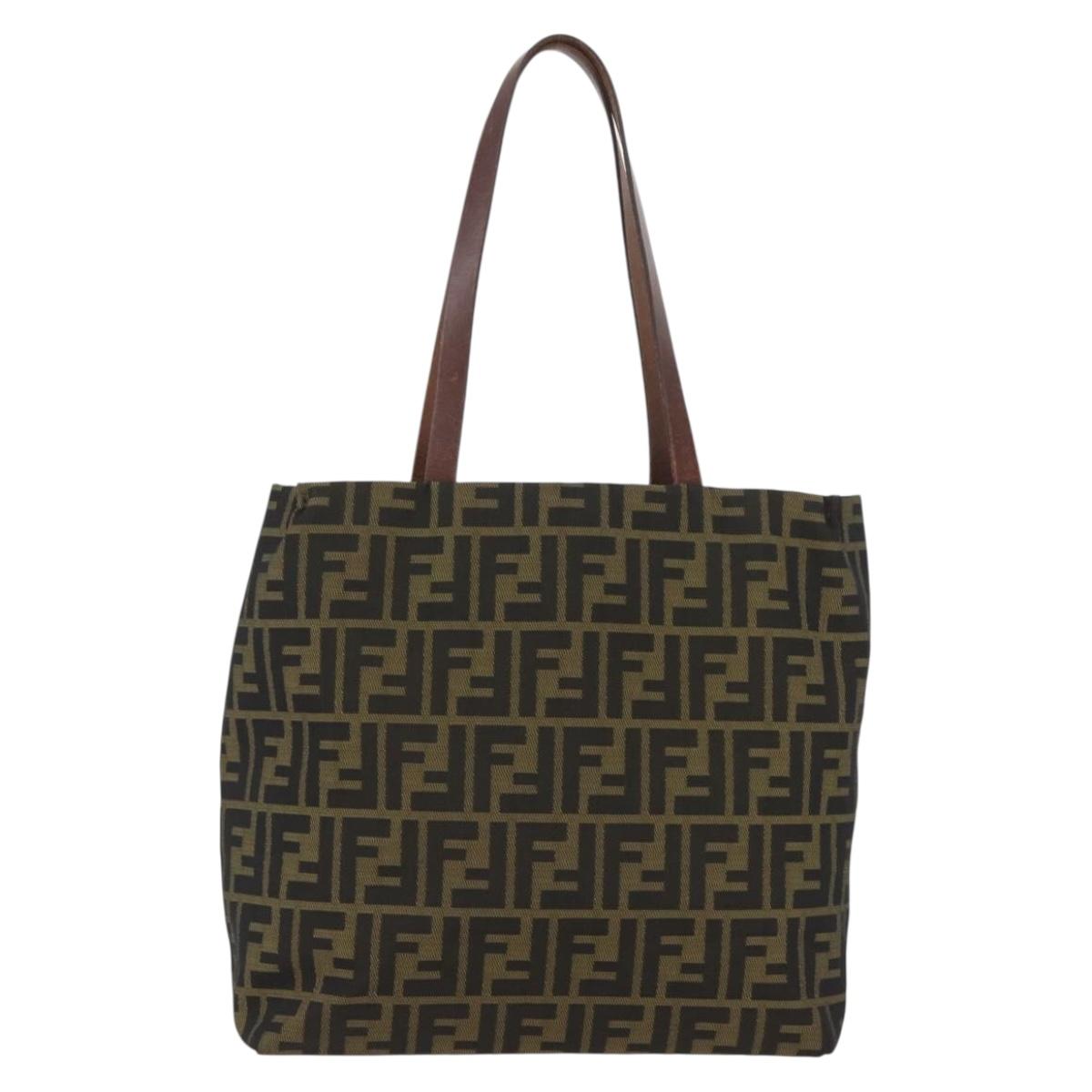FENDI Zucca Canvas Hand Bag Black Brown Auth 173796