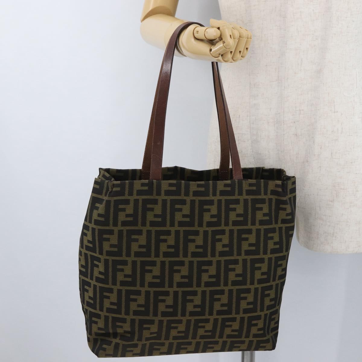 FENDI Zucca Canvas Hand Bag Black Brown Auth 173796