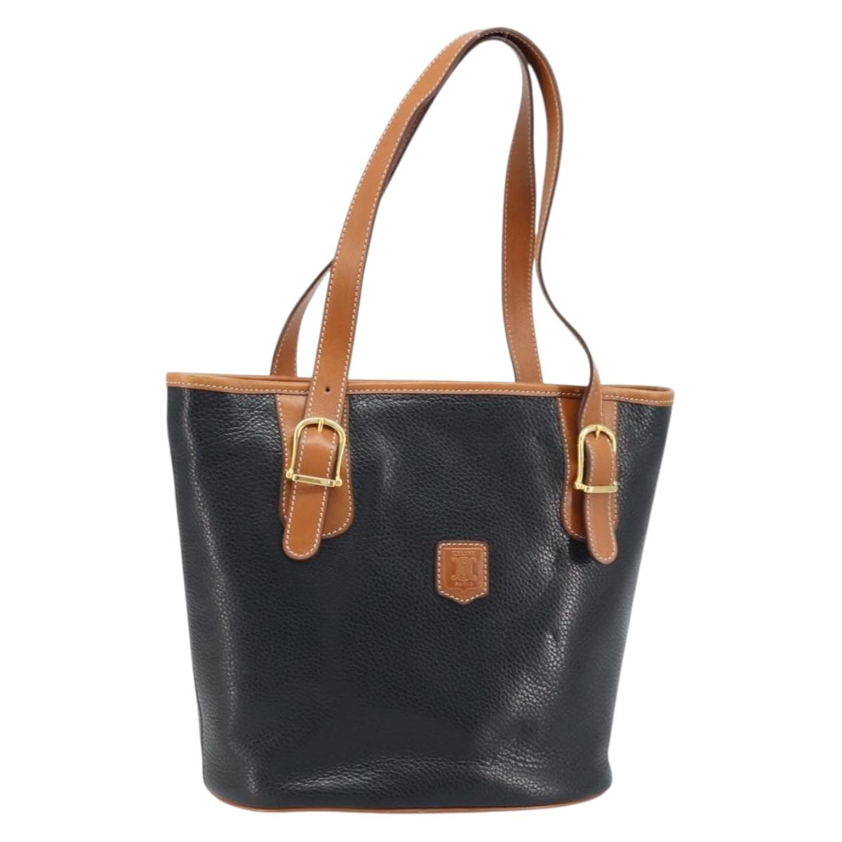 CELINE Tote Bag Leather Black Gold Auth 173798A