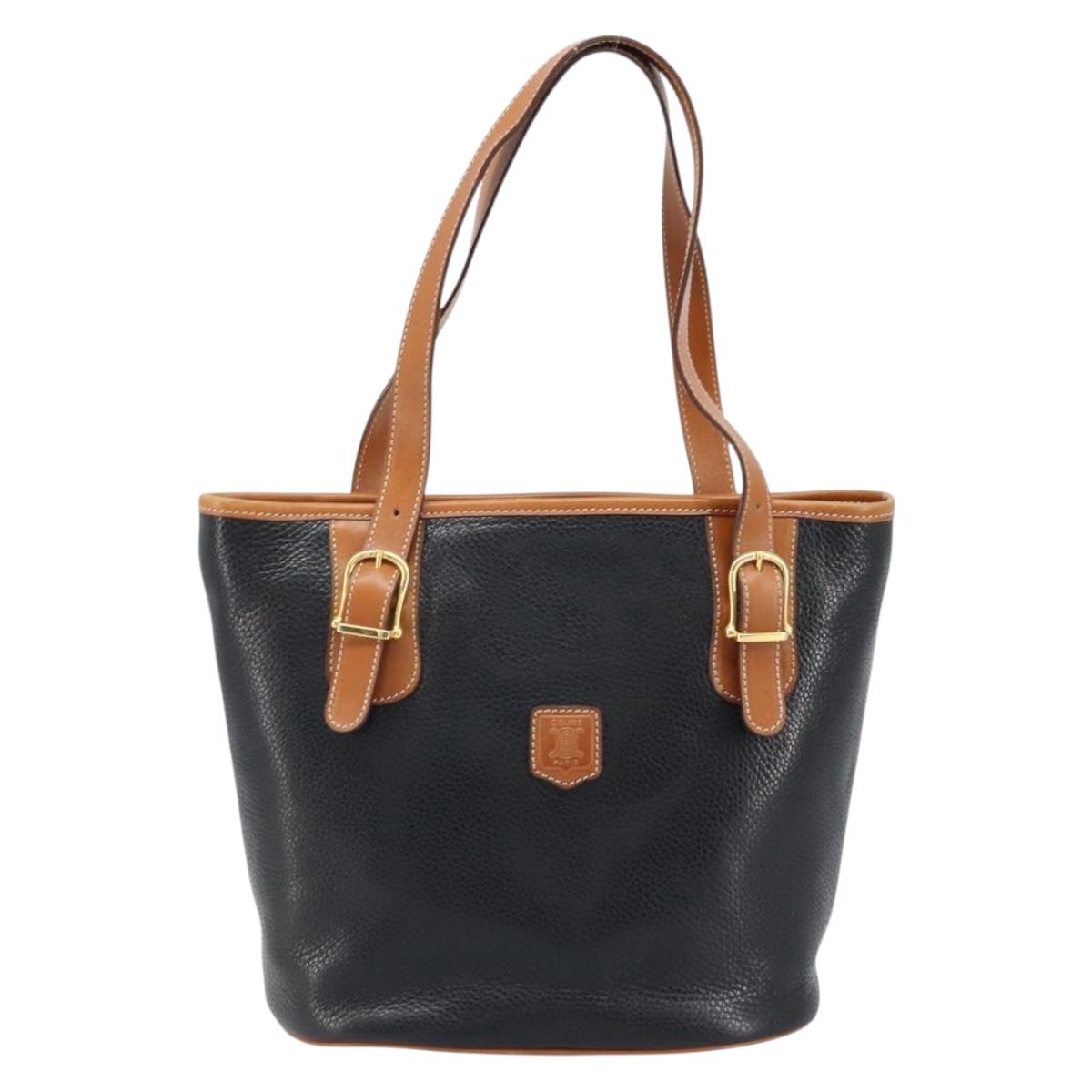 CELINE Tote Bag Leather Black Gold Auth 173798A