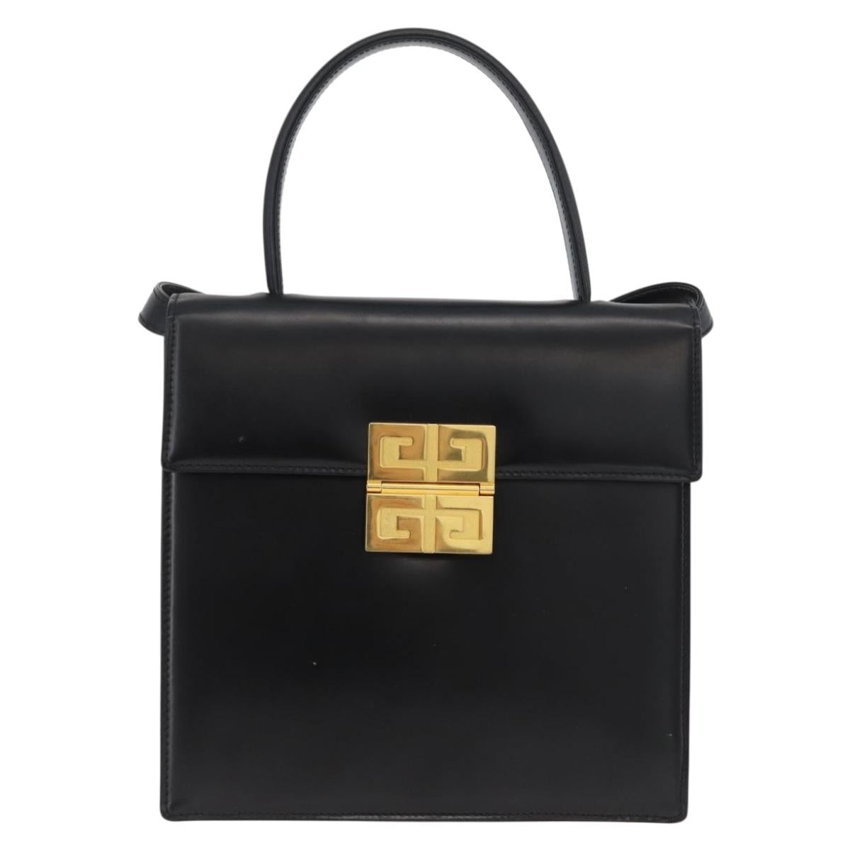 GIVENCHY Hand Bag Leather 2way Black Gold Auth 173799