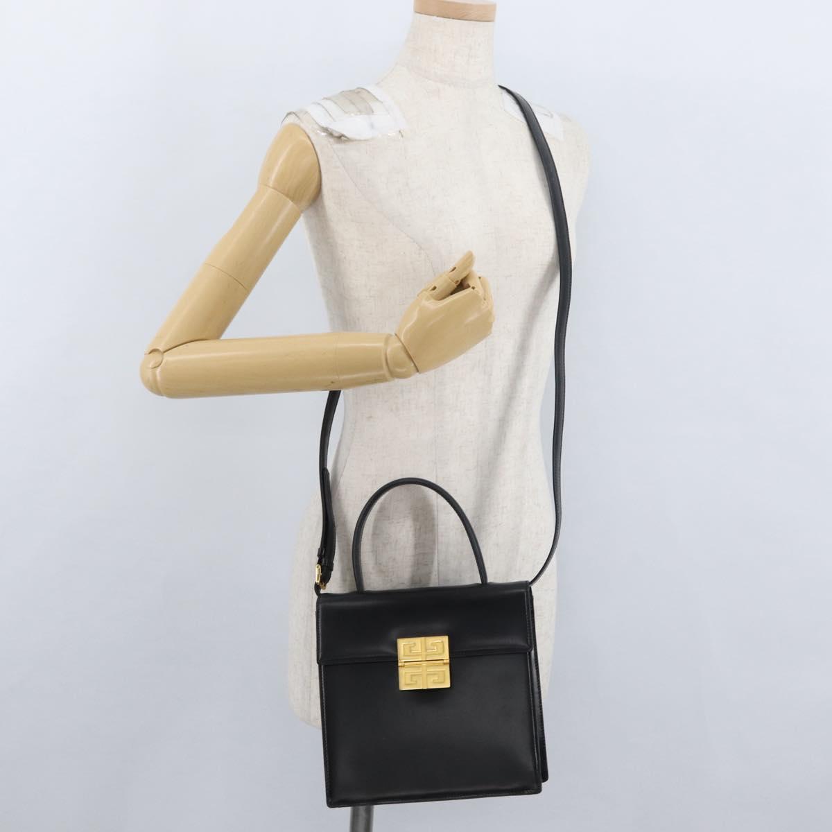 GIVENCHY Hand Bag Leather 2way Black Gold Auth 173799