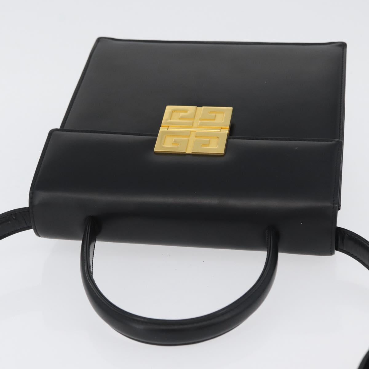 GIVENCHY Hand Bag Leather 2way Black Gold Auth 173799