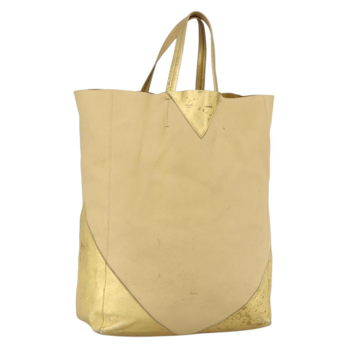 CELINE Tote Bag Leather Gold Auth 173800