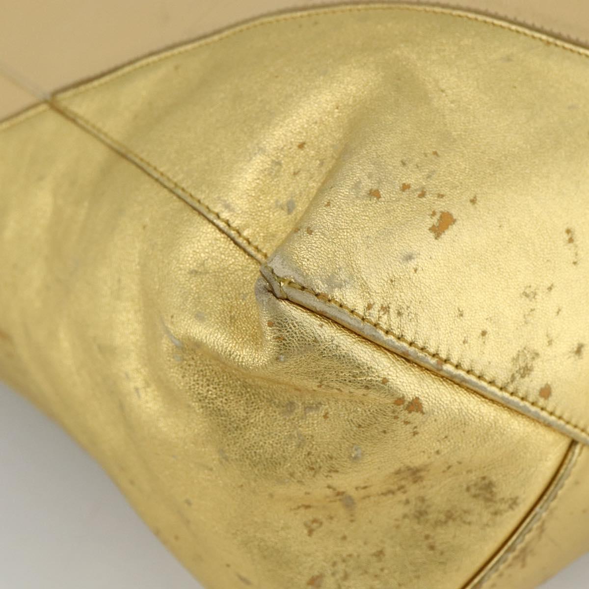 CELINE Tote Bag Leather Gold Auth 173800