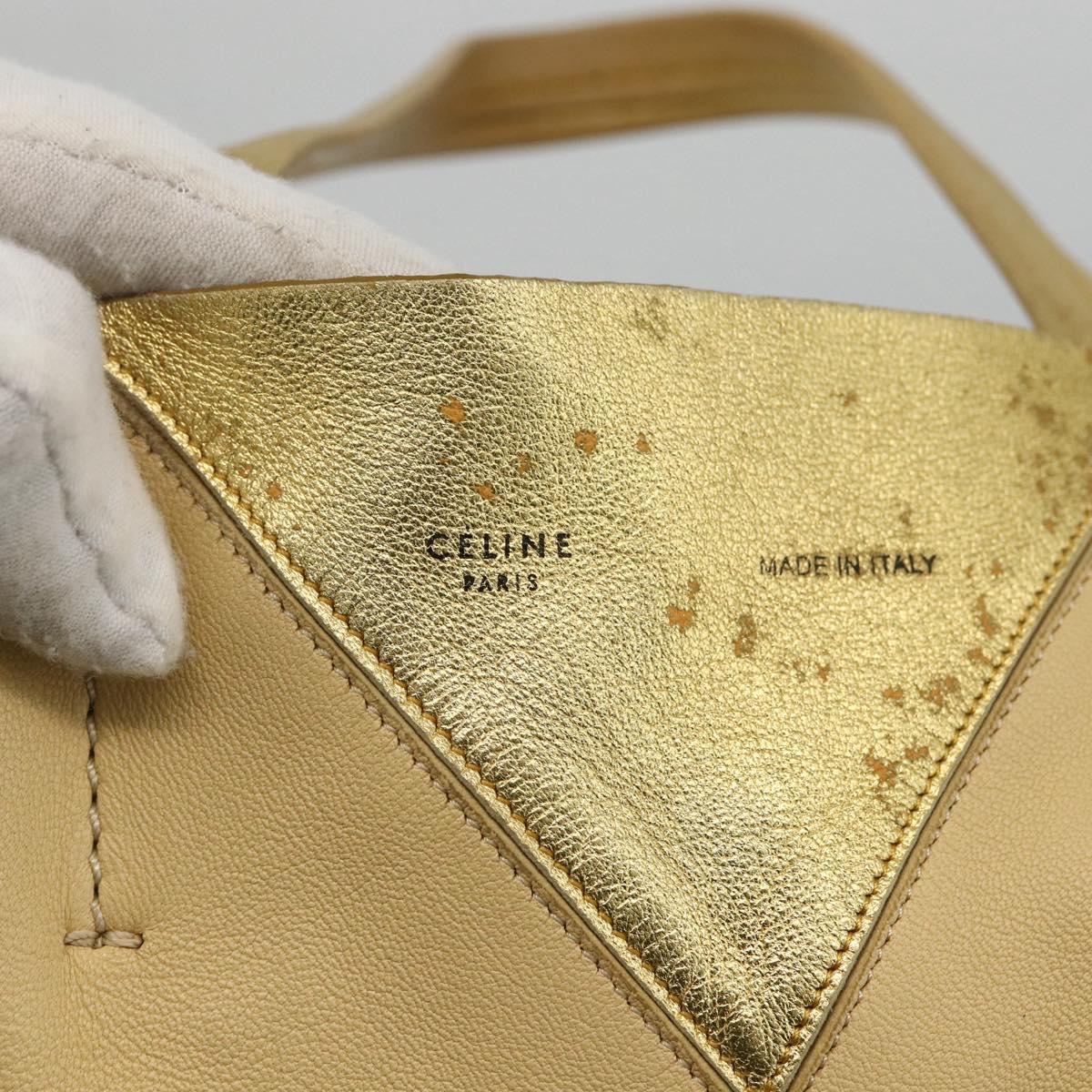 CELINE Tote Bag Leather Gold Auth 173800