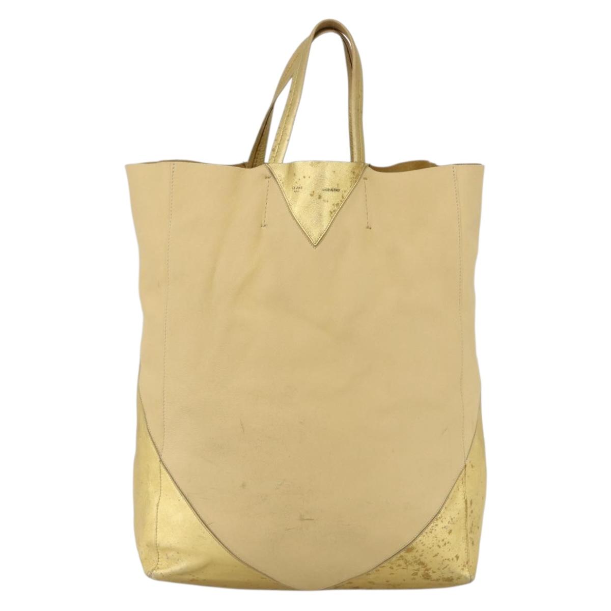 CELINE Tote Bag Leather Gold Auth 173800