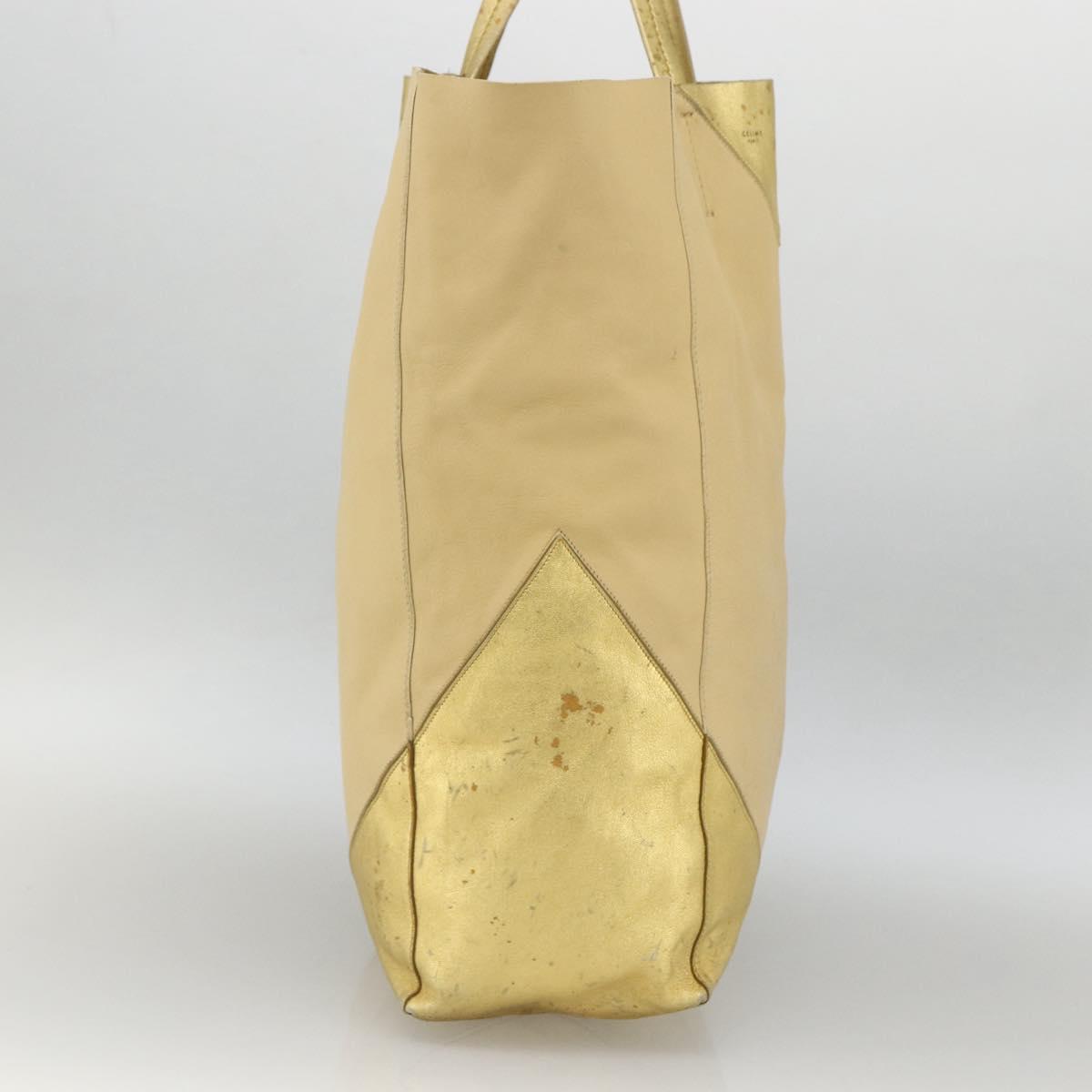 CELINE Tote Bag Leather Gold Auth 173800