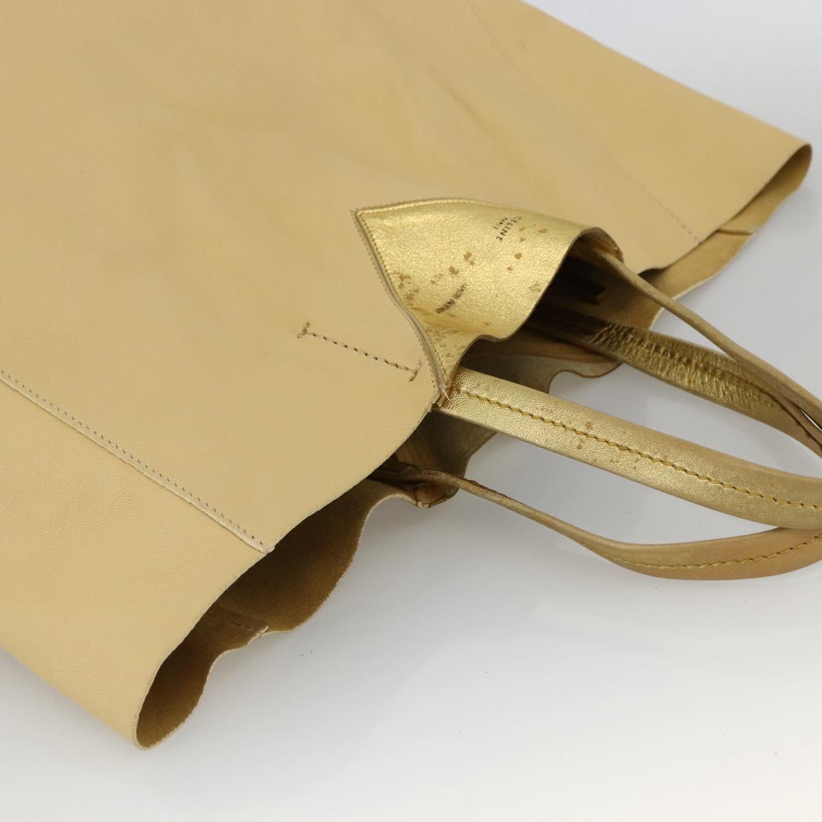 CELINE Tote Bag Leather Gold Auth 173800