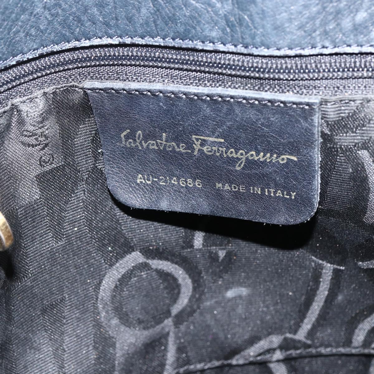 Salvatore Ferragamo Tote Bag Canvas Navy Gold Auth 173801
