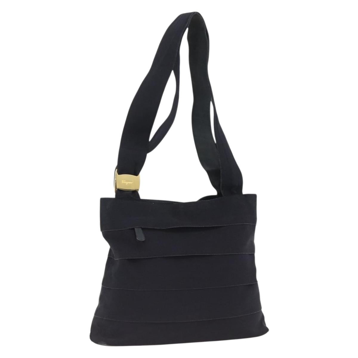 Salvatore Ferragamo Tote Bag Canvas Navy Gold Auth 173801