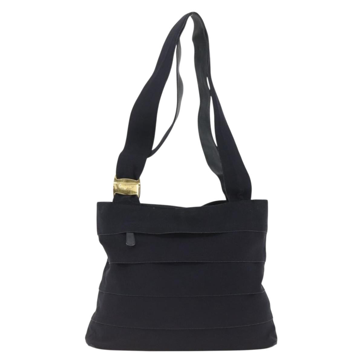 Salvatore Ferragamo Tote Bag Canvas Navy Gold Auth 173801