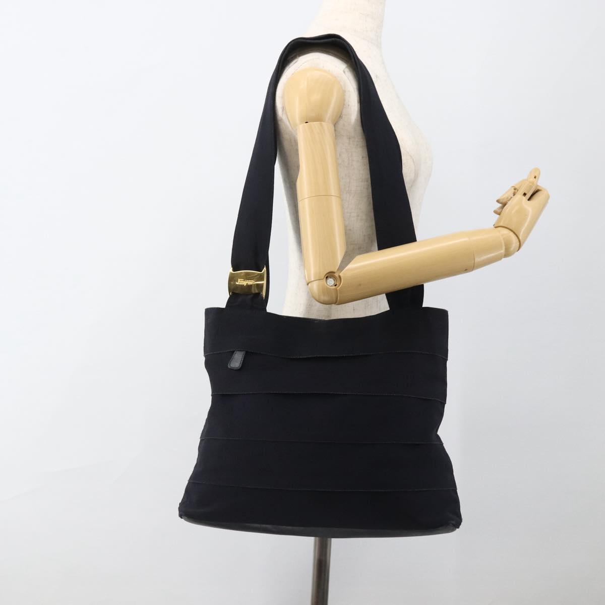 Salvatore Ferragamo Tote Bag Canvas Navy Gold Auth 173801