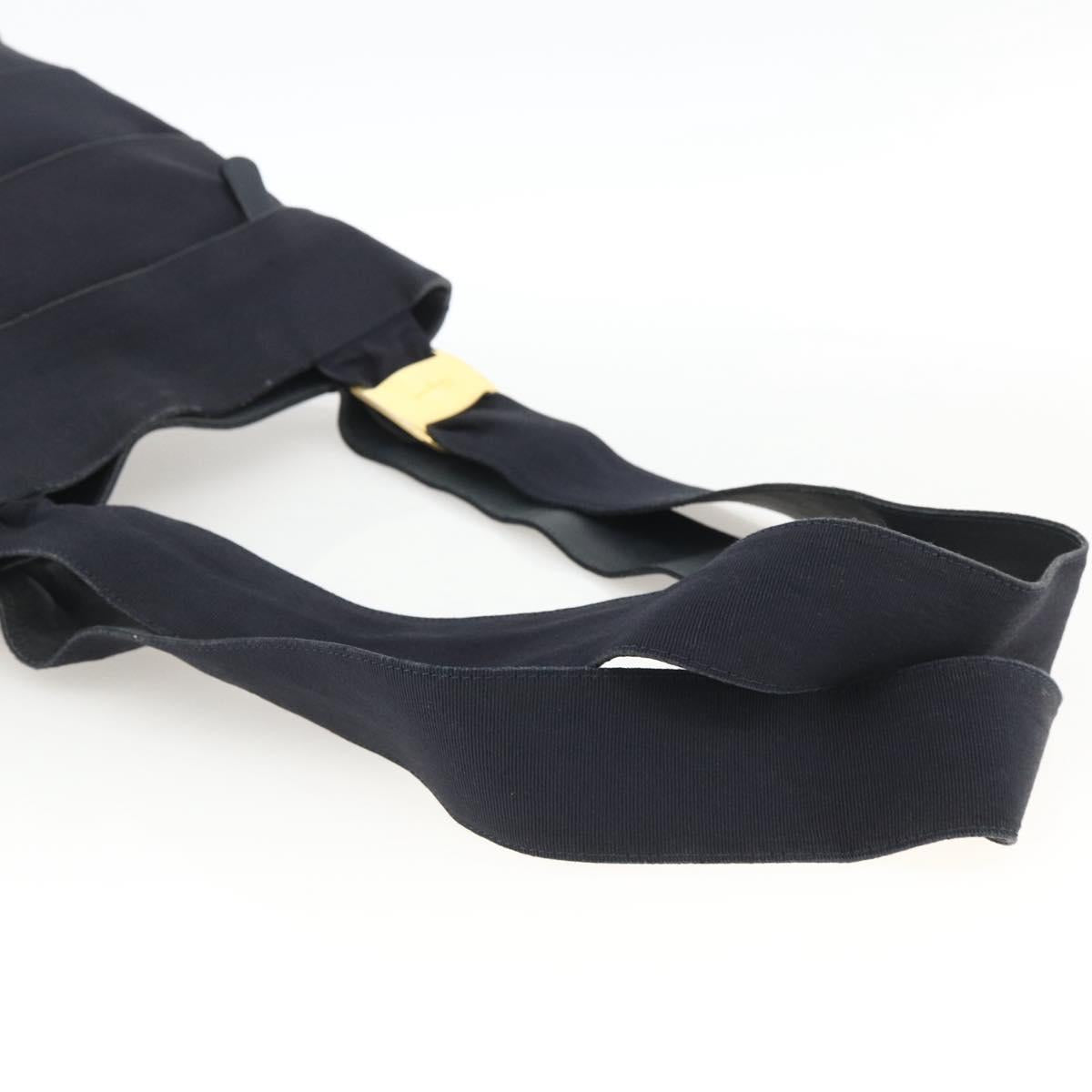 Salvatore Ferragamo Tote Bag Canvas Navy Gold Auth 173801