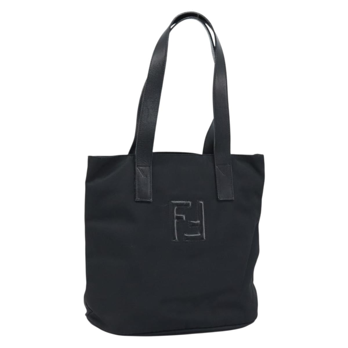 FENDI Tote Bag Nylon Black Silver Auth 173802