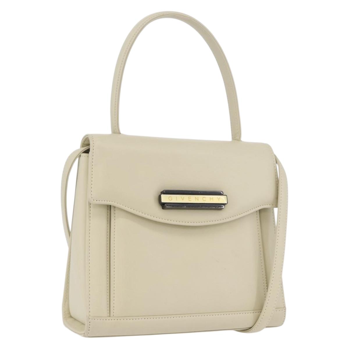 GIVENCHY Hand Bag Leather 2way Beige Auth 173803