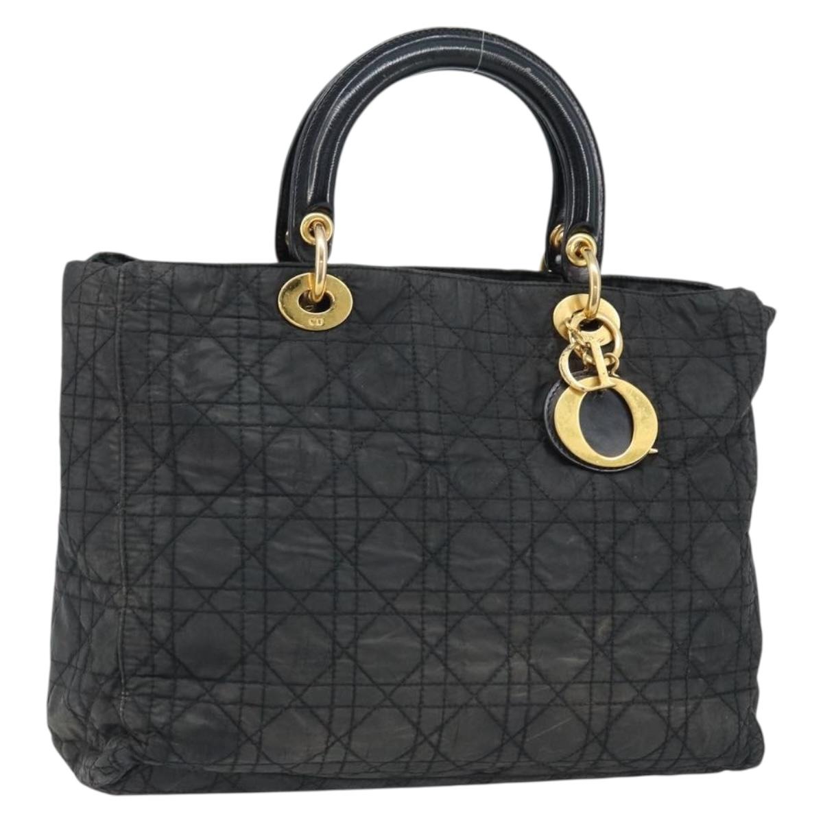 Christian Dior Lady Dior Hand Bag Nylon Pink Gold Auth 173806