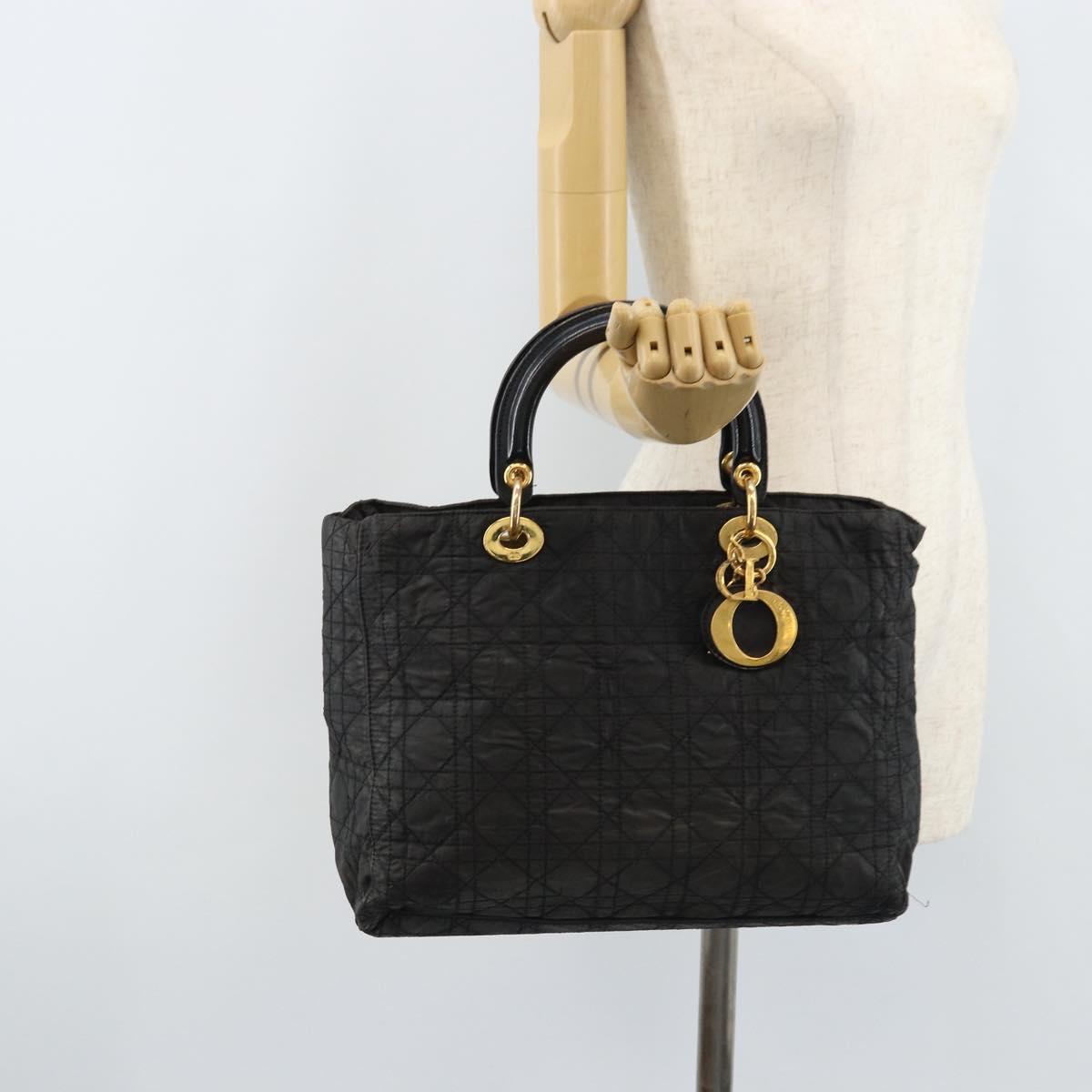 Christian Dior Lady Dior Hand Bag Nylon Pink Gold Auth 173806