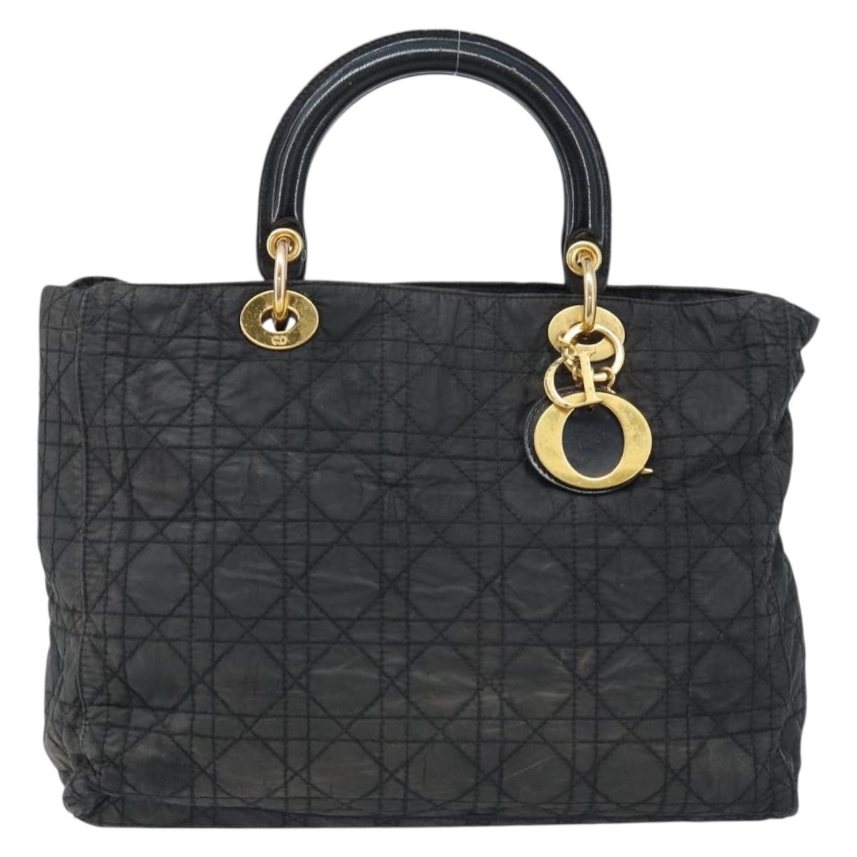 Christian Dior Lady Dior Hand Bag Nylon Pink Gold Auth 173806