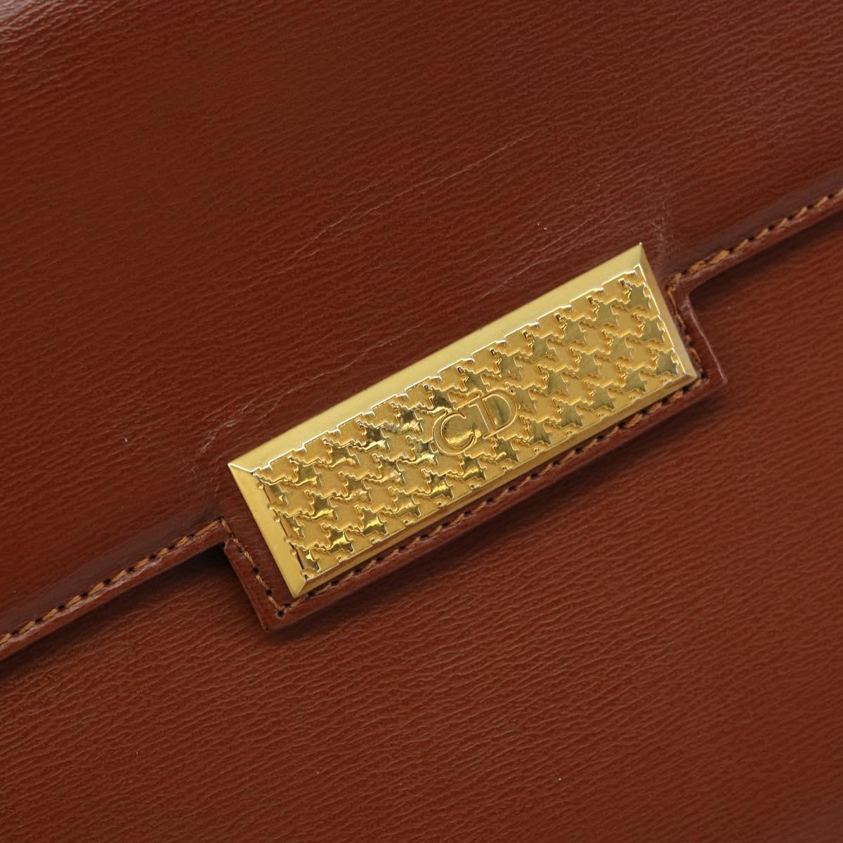 Christian Dior Clutch Bag Leather Brown Gold Auth 173808