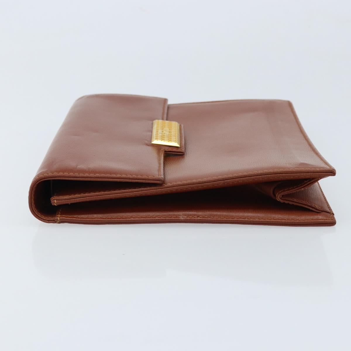 Christian Dior Clutch Bag Leather Brown Gold Auth 173808